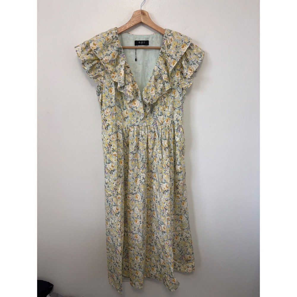O.p.t. Kate Floral Poplin Ruffle V-Neck Dress – Multicolor – Size L - Picture 2 of 5